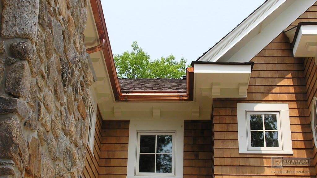 View of copper gutter on house